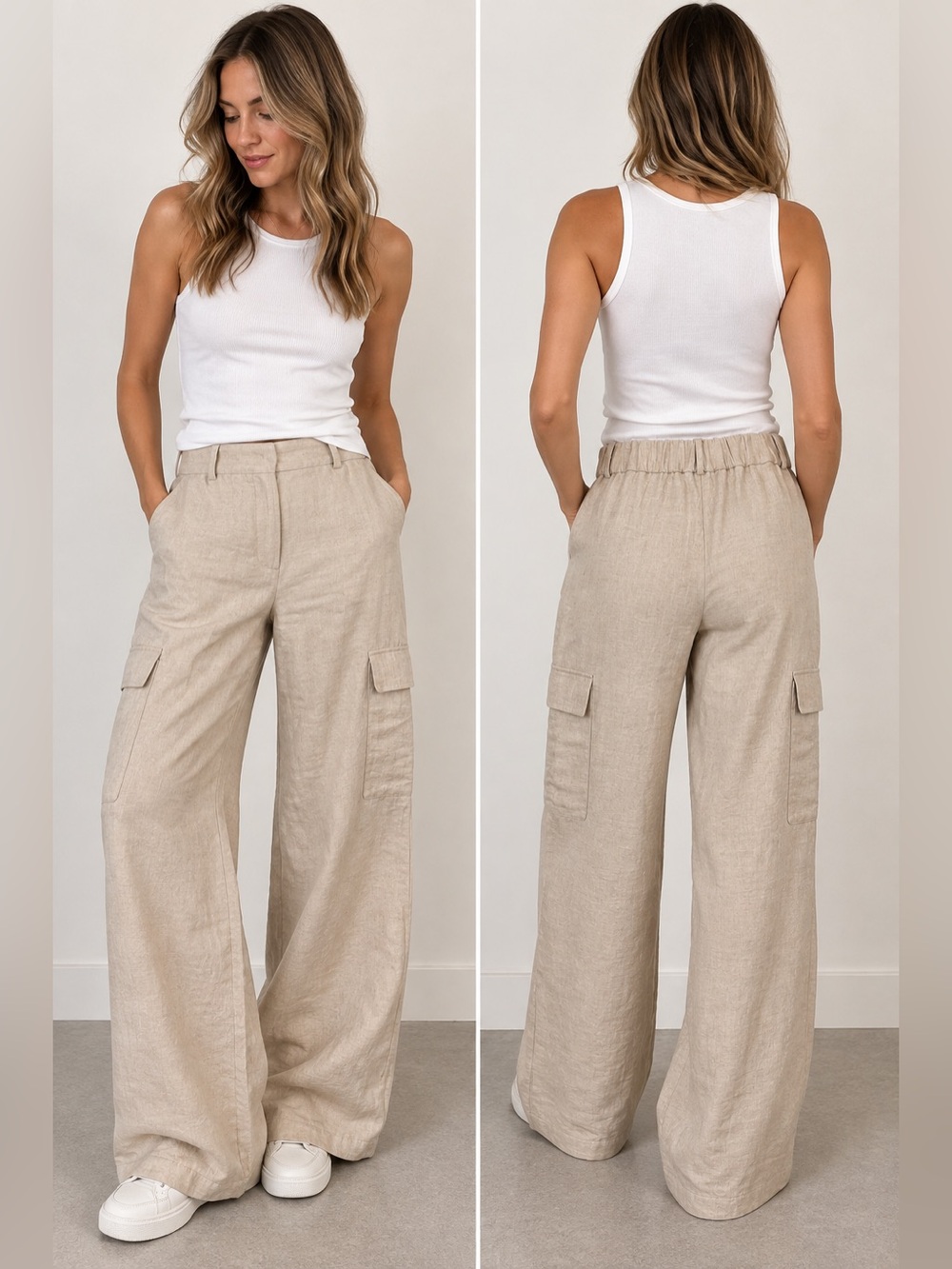 TONET Made in Italy Linen Cargo Wide Leg Pants Size 46